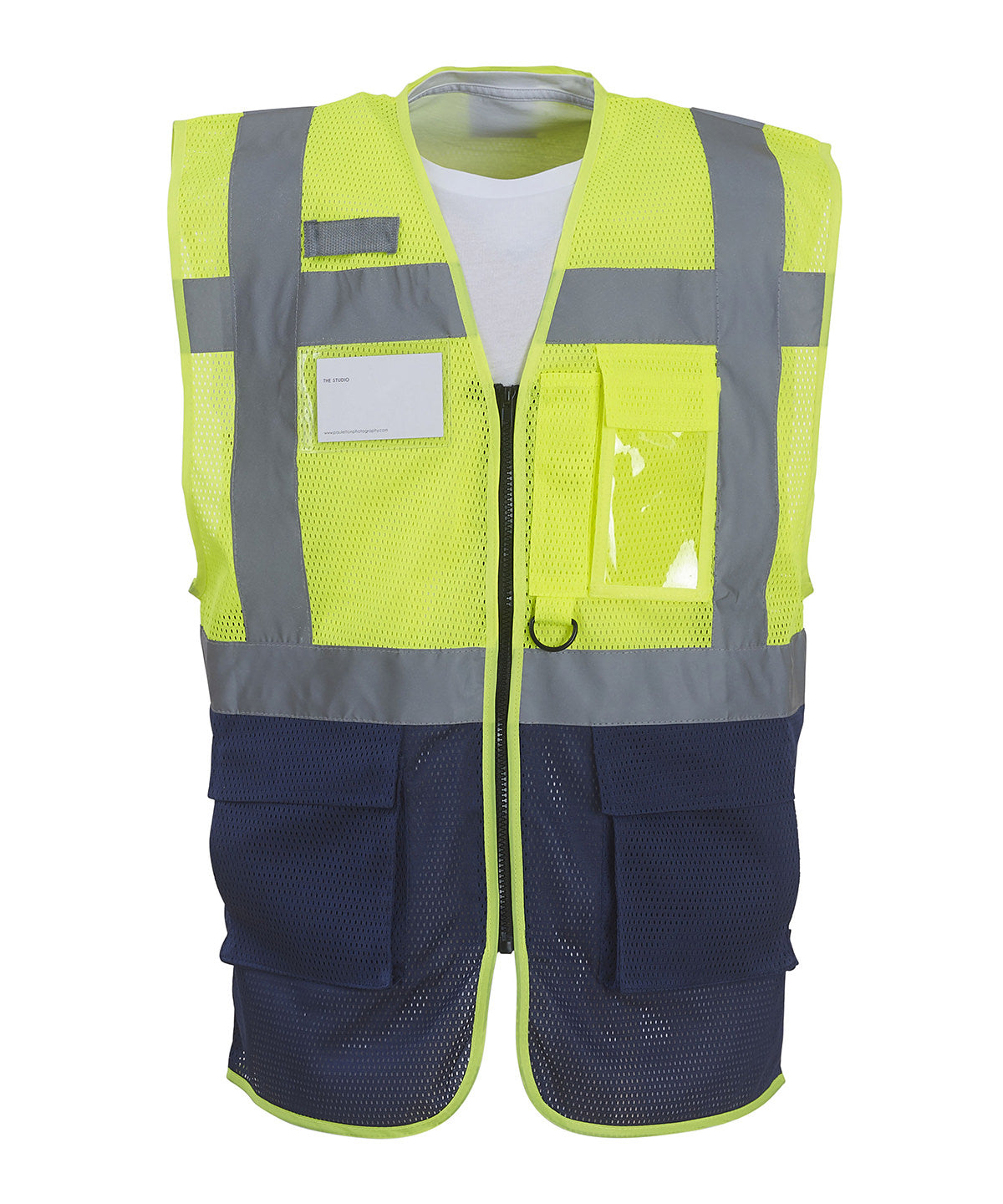 Hi-vis top cool open-mesh executive waistcoat (HVW820) - Yellow/Navy