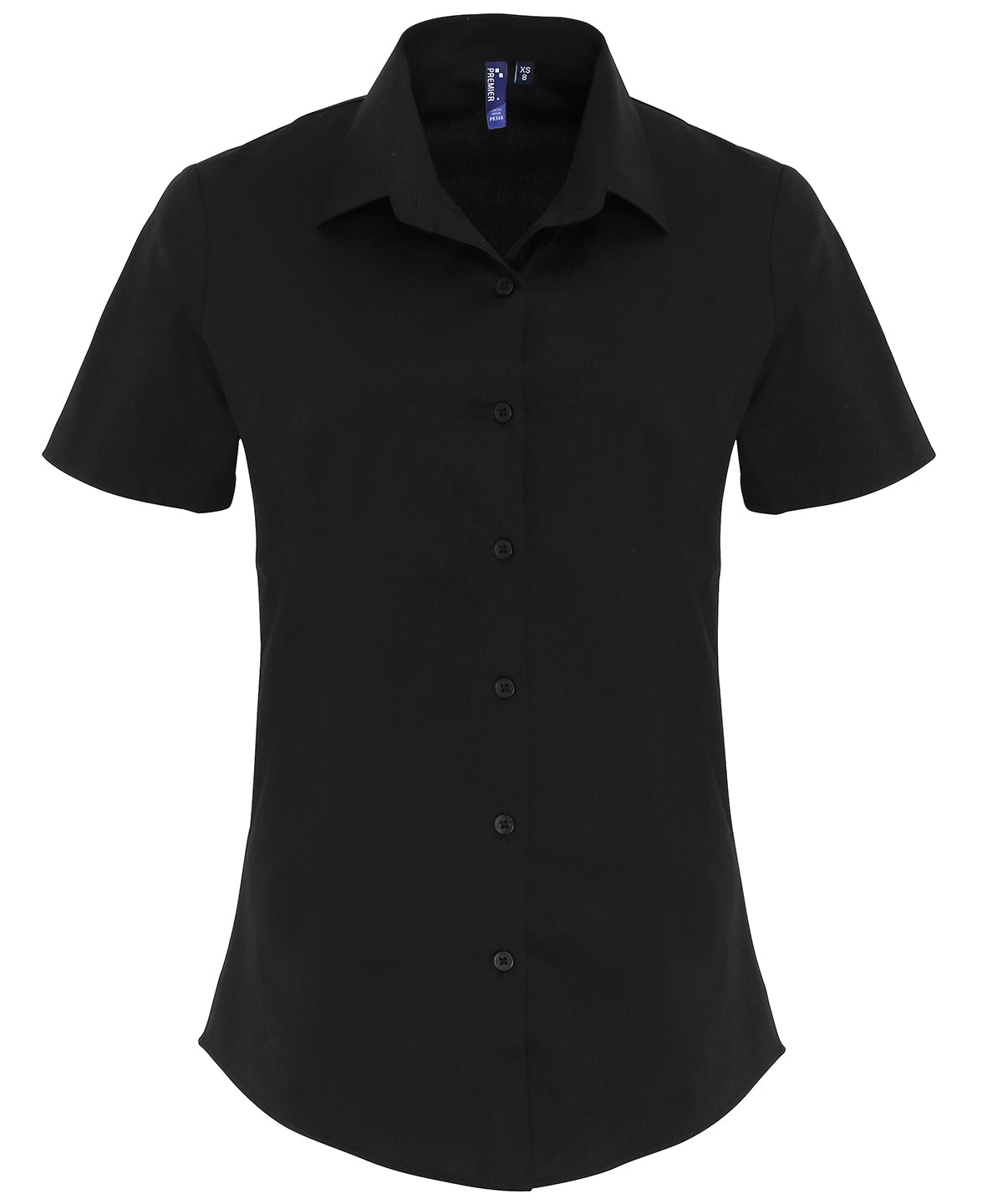 Women's stretch fit cotton poplin short sleeve blouse - Black