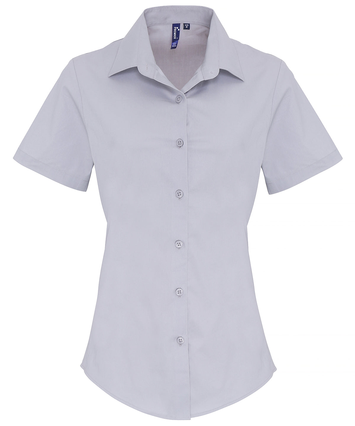 Women's stretch fit cotton poplin short sleeve blouse - Silver