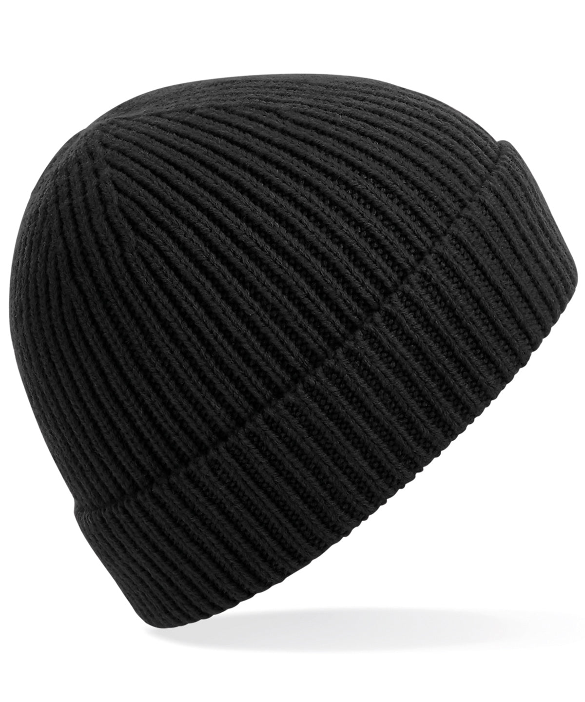Engineered knit ribbed beanie - Black