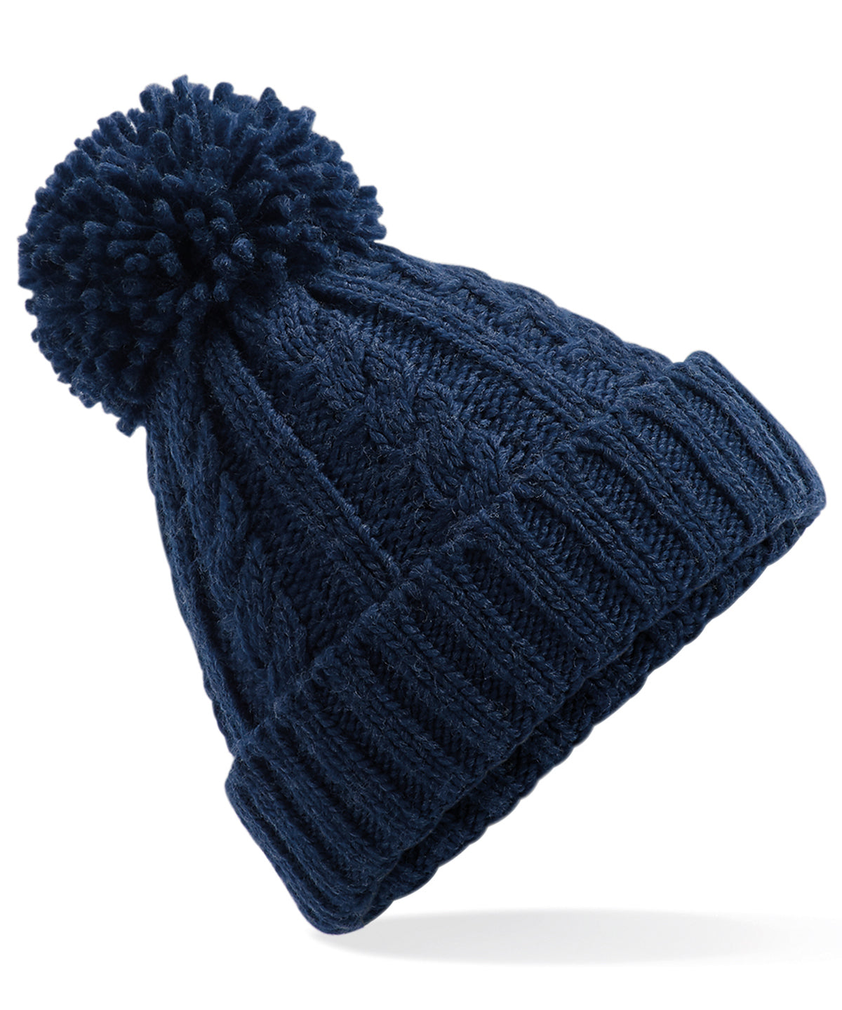 Cable knit melange beanie - Navy