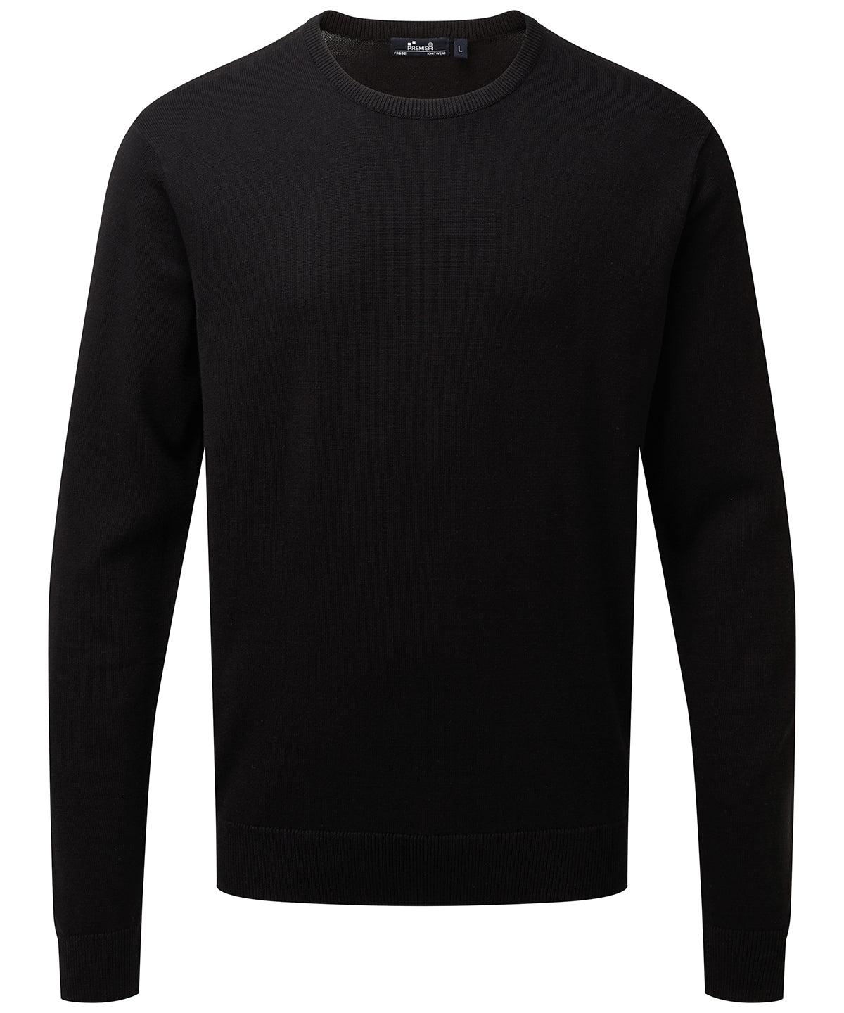 Crew neck cotton-rich knitted sweater - Black