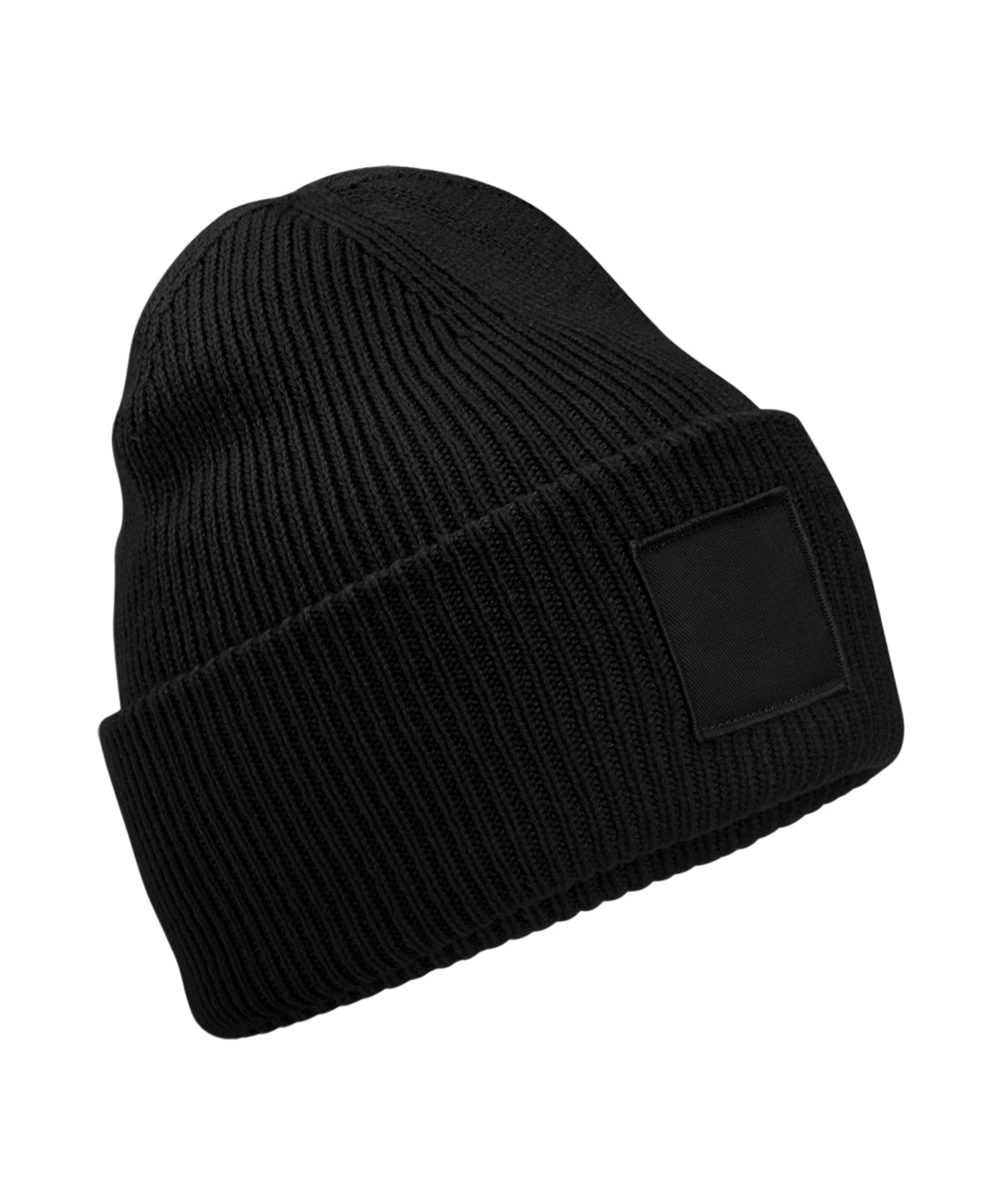 Deep-cuffed tonal patch beanie - Black