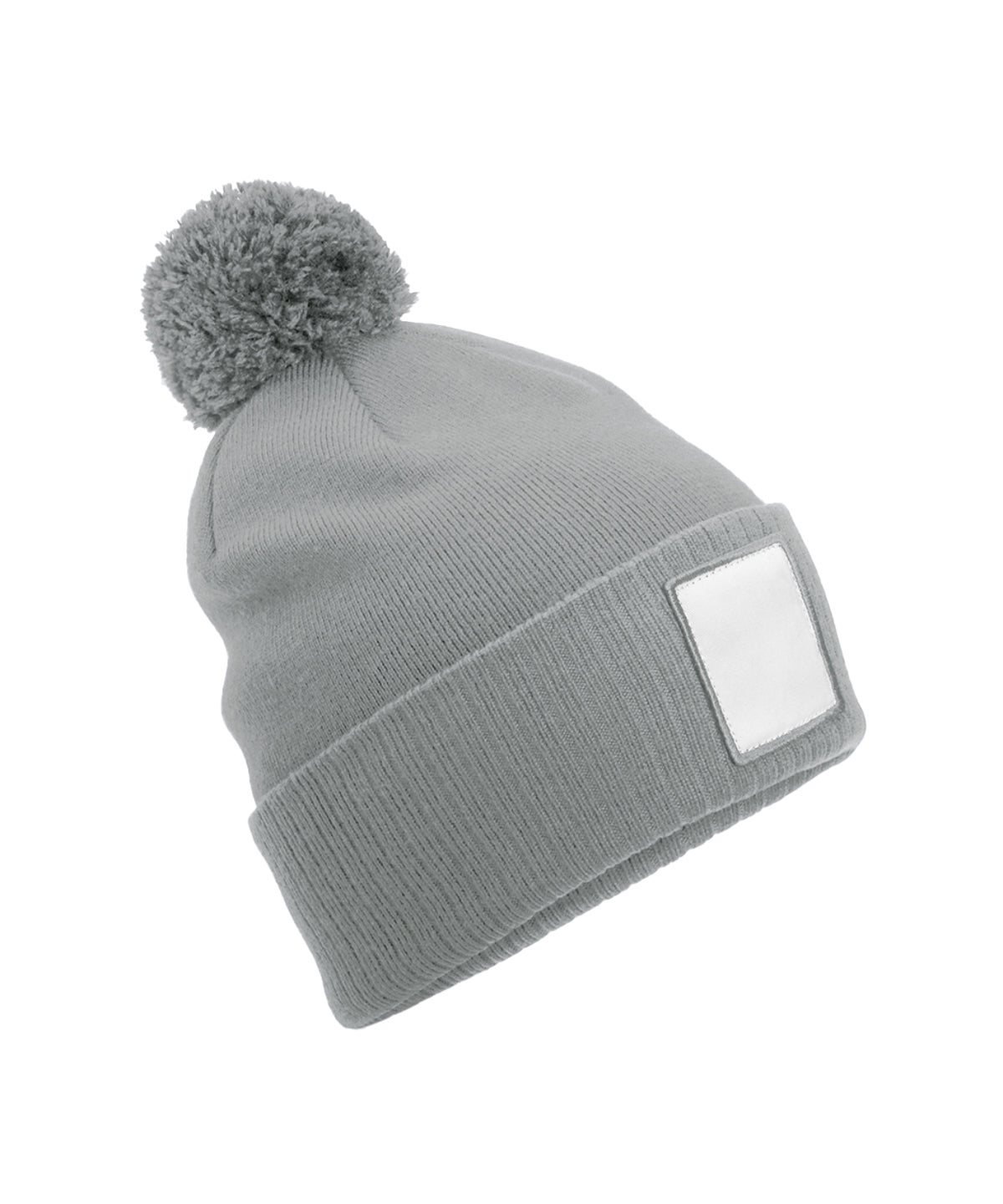 Appliqué patch pom beanie - Ash/White