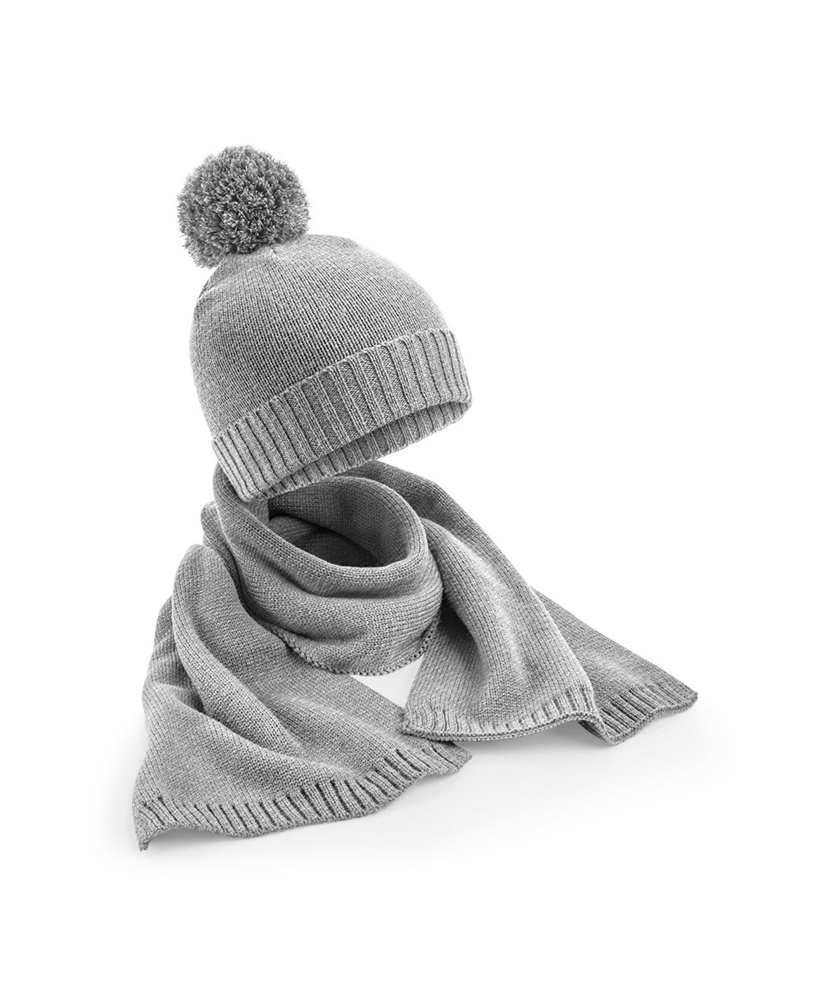 Knitted scarf and beanie gift set - Light Grey Fleck