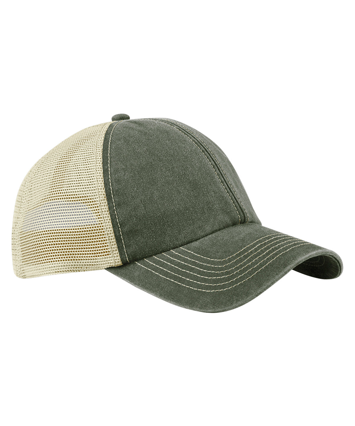 6-panel vintage trucker - Vintage Olive/Stone
