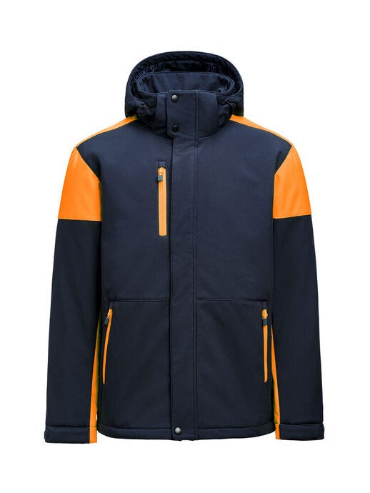 Mens Padded Softshell - Navy/Neon Orange