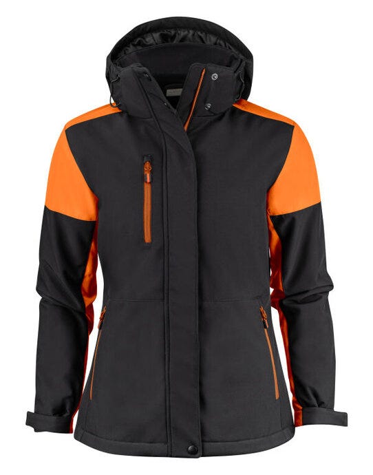 Ladies Padded Softshell - Black/Orange