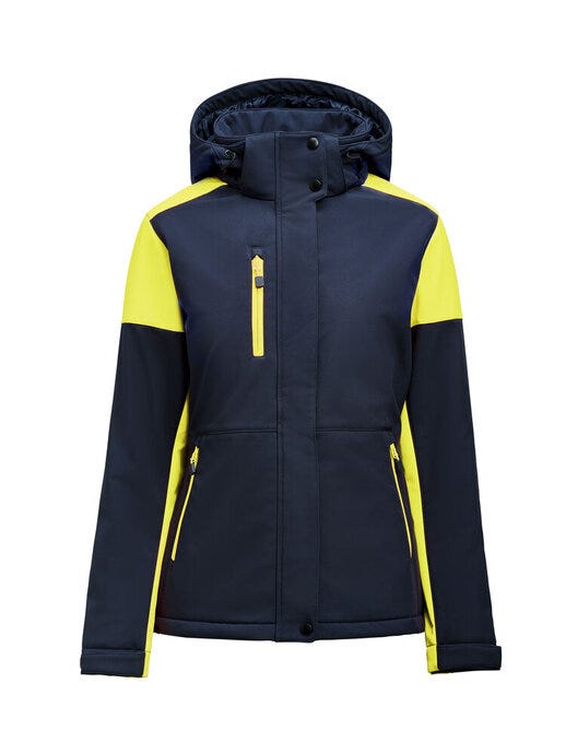 Ladies Padded Softshell - Navy/Neon Yellow