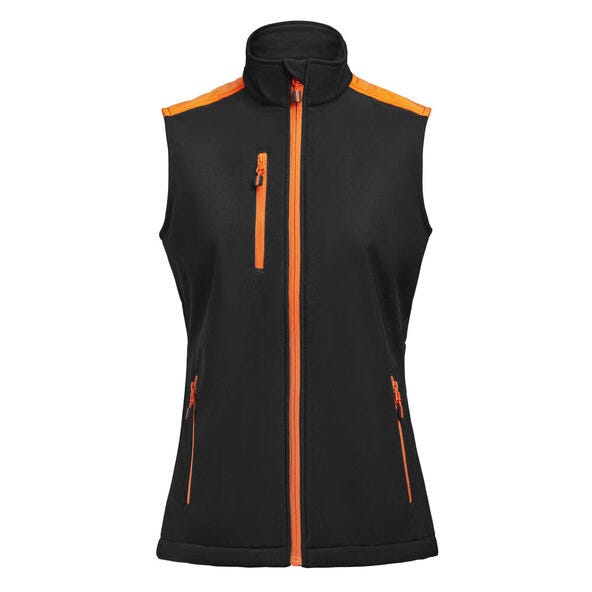 Ladies Softshell Vest - Black/Orange