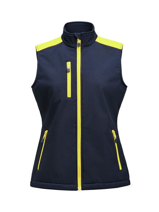 Ladies Softshell Vest - Navy/Neon Yellow