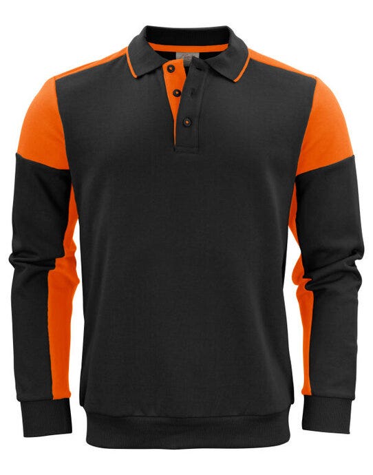 Long Sleeve Polosweater - Black/Orange
