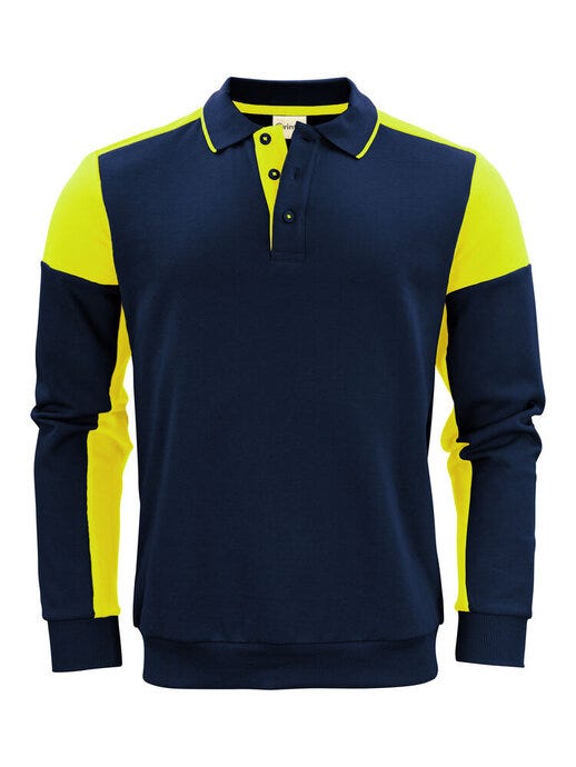 Long Sleeve Polosweater - Navy/Neon Yellow