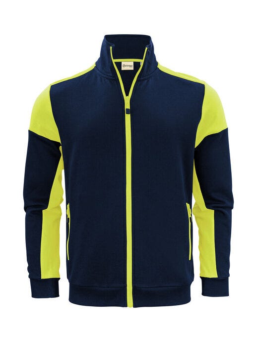 Full Zip Sweater - Navy/Neon Yellow