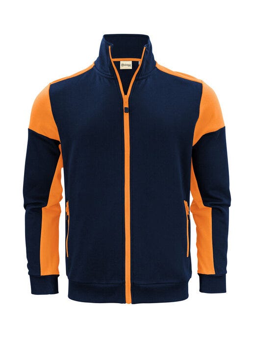 Full Zip Sweater - Navy/Neon Orange
