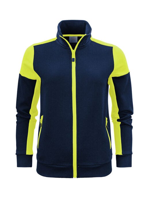 Ladies Full Zip Sweat - Navy/Neon Yellow