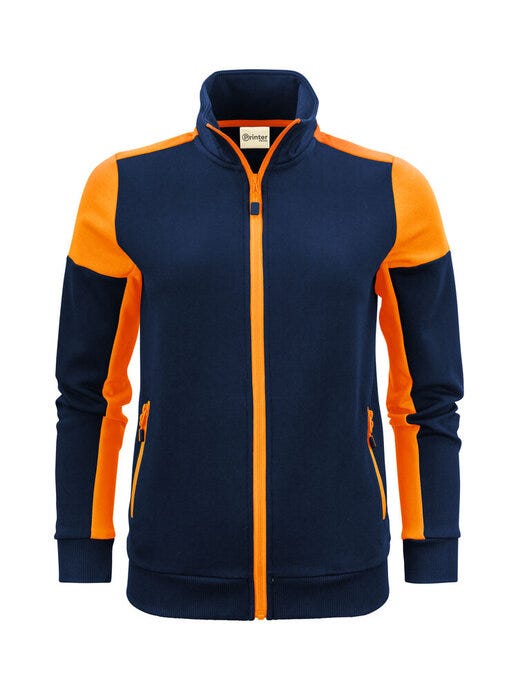 Ladies Full Zip Sweat - Navy/Neon Orange