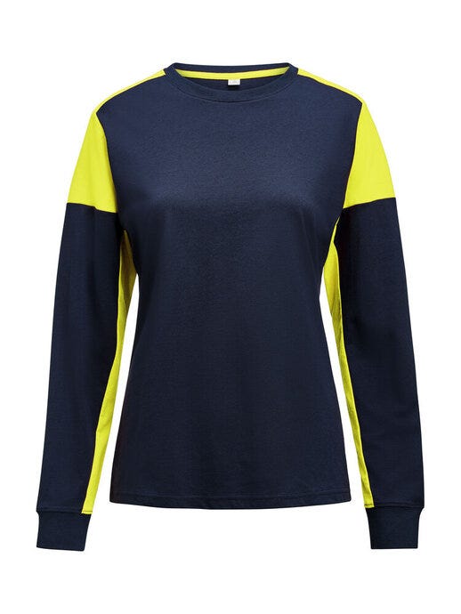 Ladies Long Sleeve T-Shirt - Navy/Neon Yellow