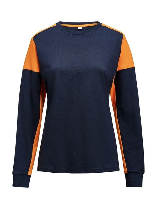 Ladies Long Sleeve T-Shirt - Navy/Neon Orange