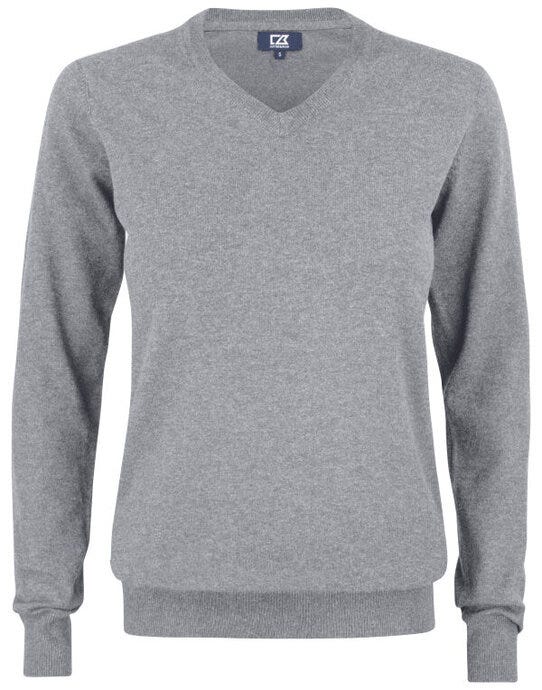 C&B Ladies Oakville V-Neck Sweater - Grey Melange