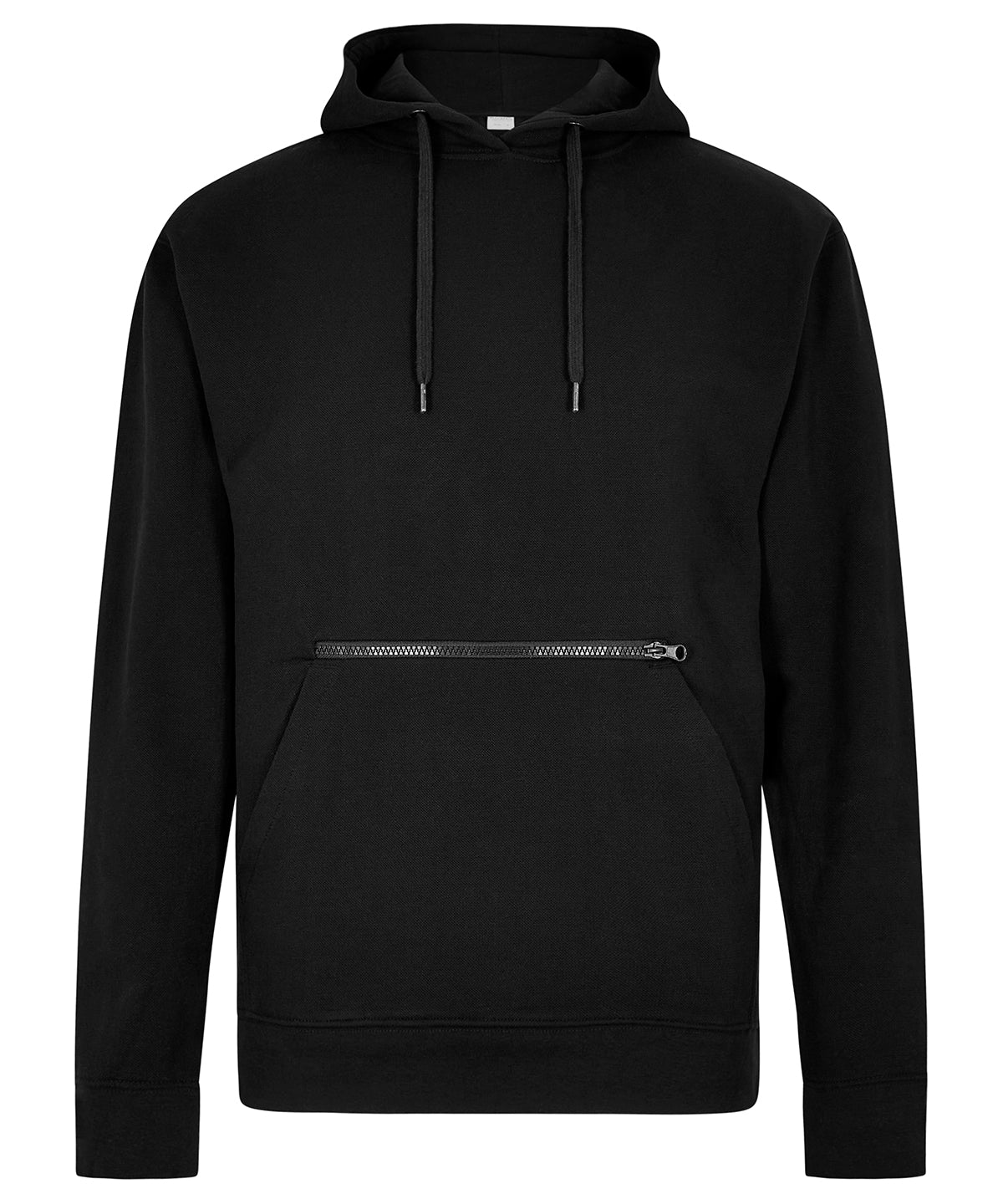 Regular fit piqué hoodie with zipped pocket - Black