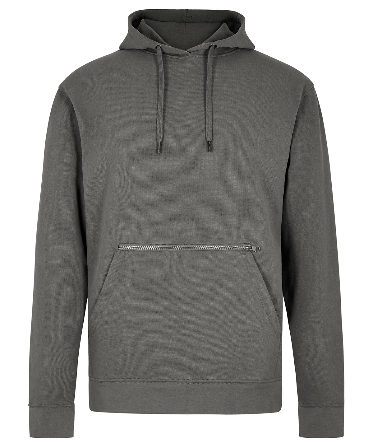 Regular fit piqué hoodie with zipped pocket - Dark Grey