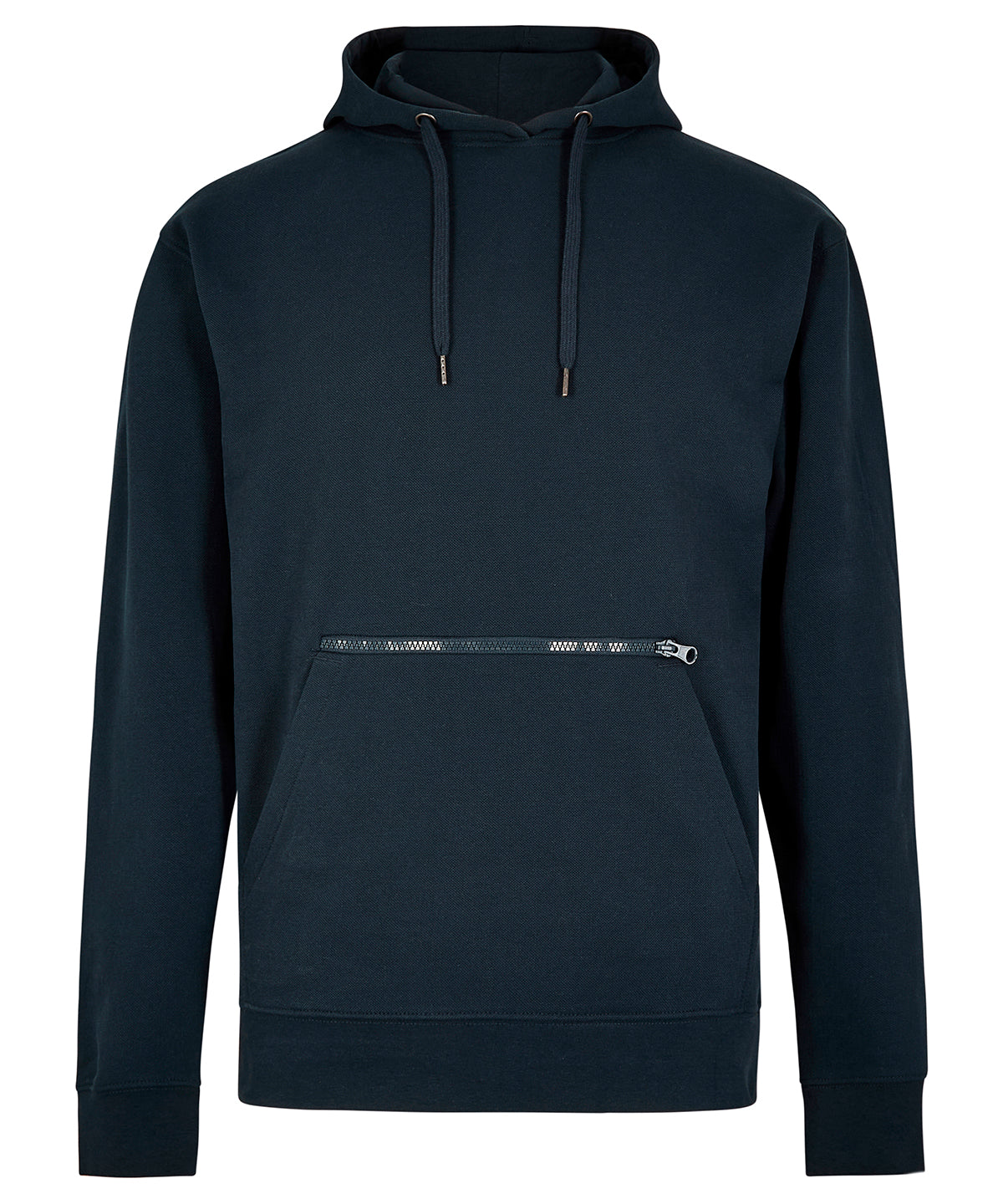 Regular fit piqué hoodie with zipped pocket - Navy