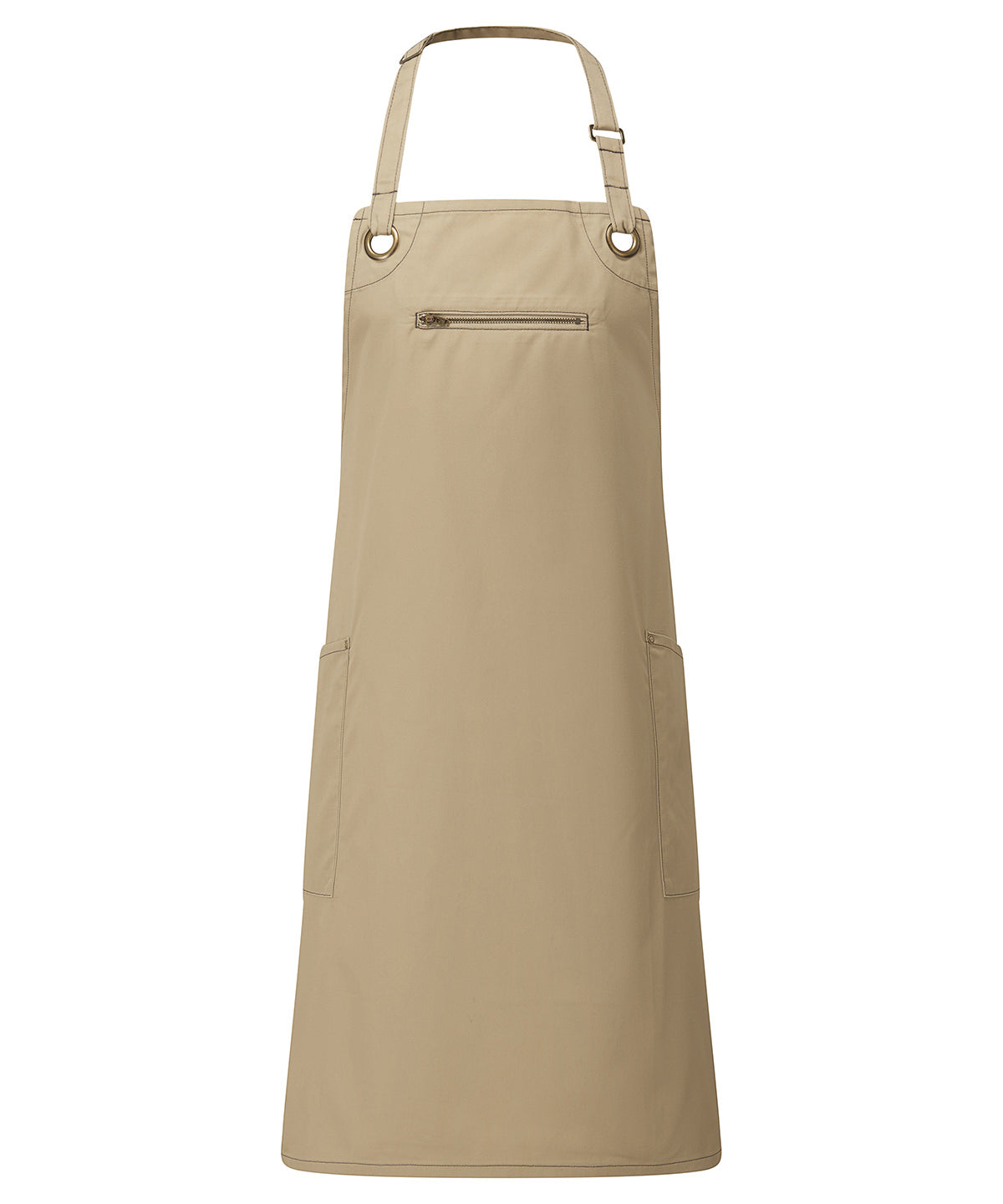 ‘Barley’ Contrast Stitch Bib Apron - Khaki/Brown