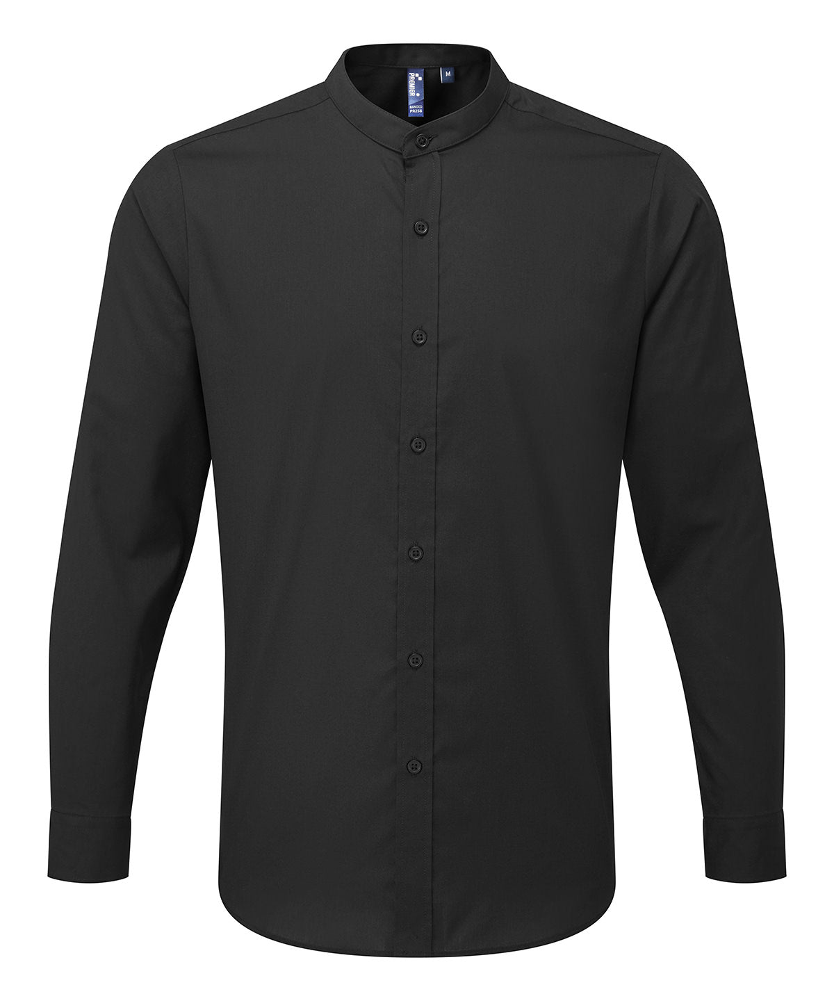 Banded collar grandad long sleeve shirt - Black