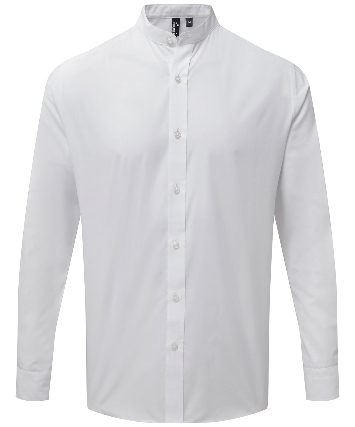 Banded collar grandad long sleeve shirt - White