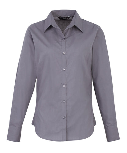 Women's poplin long sleeve blouse - Steel*