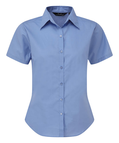 Women's short sleeve poplin blouse - Mid Blue*