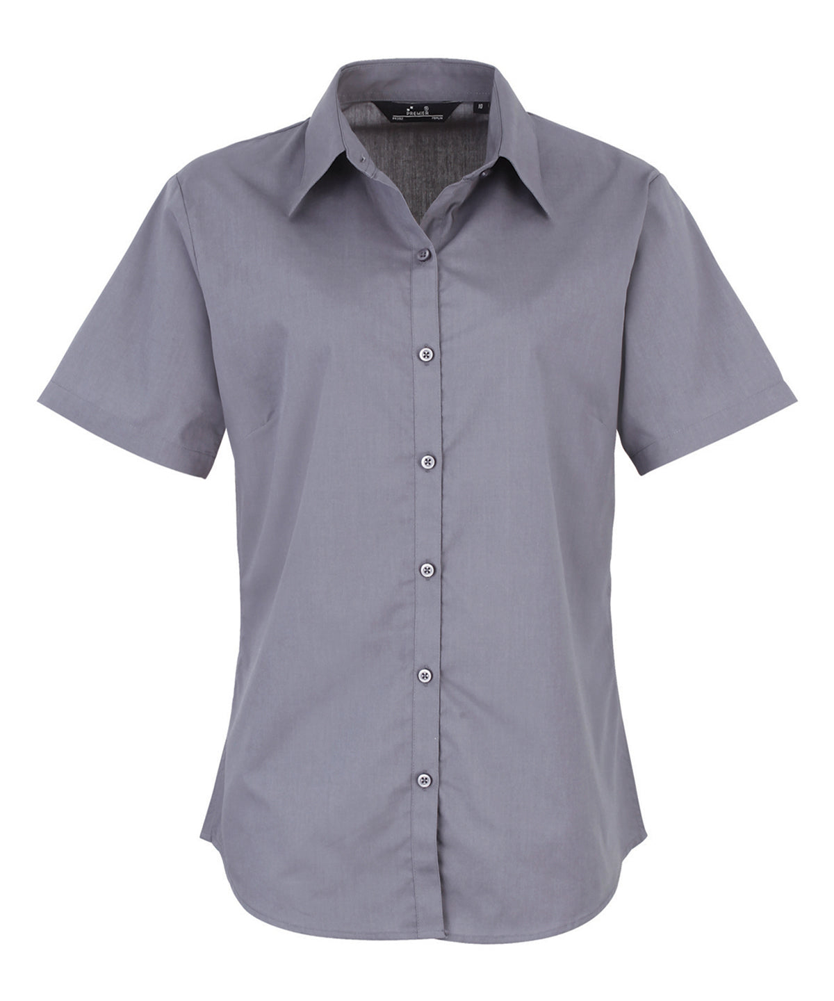 Women's short sleeve poplin blouse - Steel*