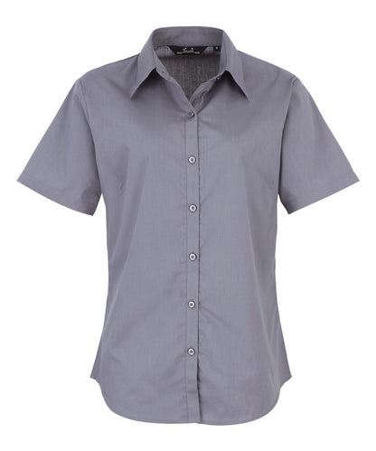 Women's short sleeve poplin blouse - Steel*