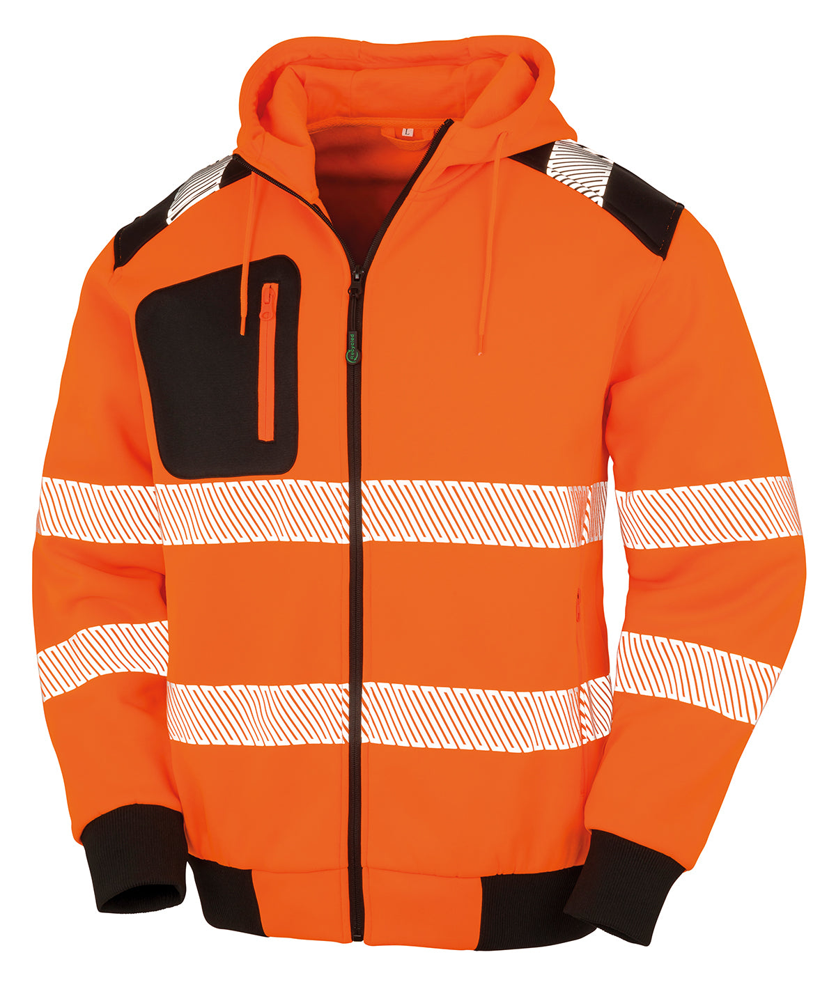 Recycled robust zipped safety hoodie - Fluorescent Orange/Black