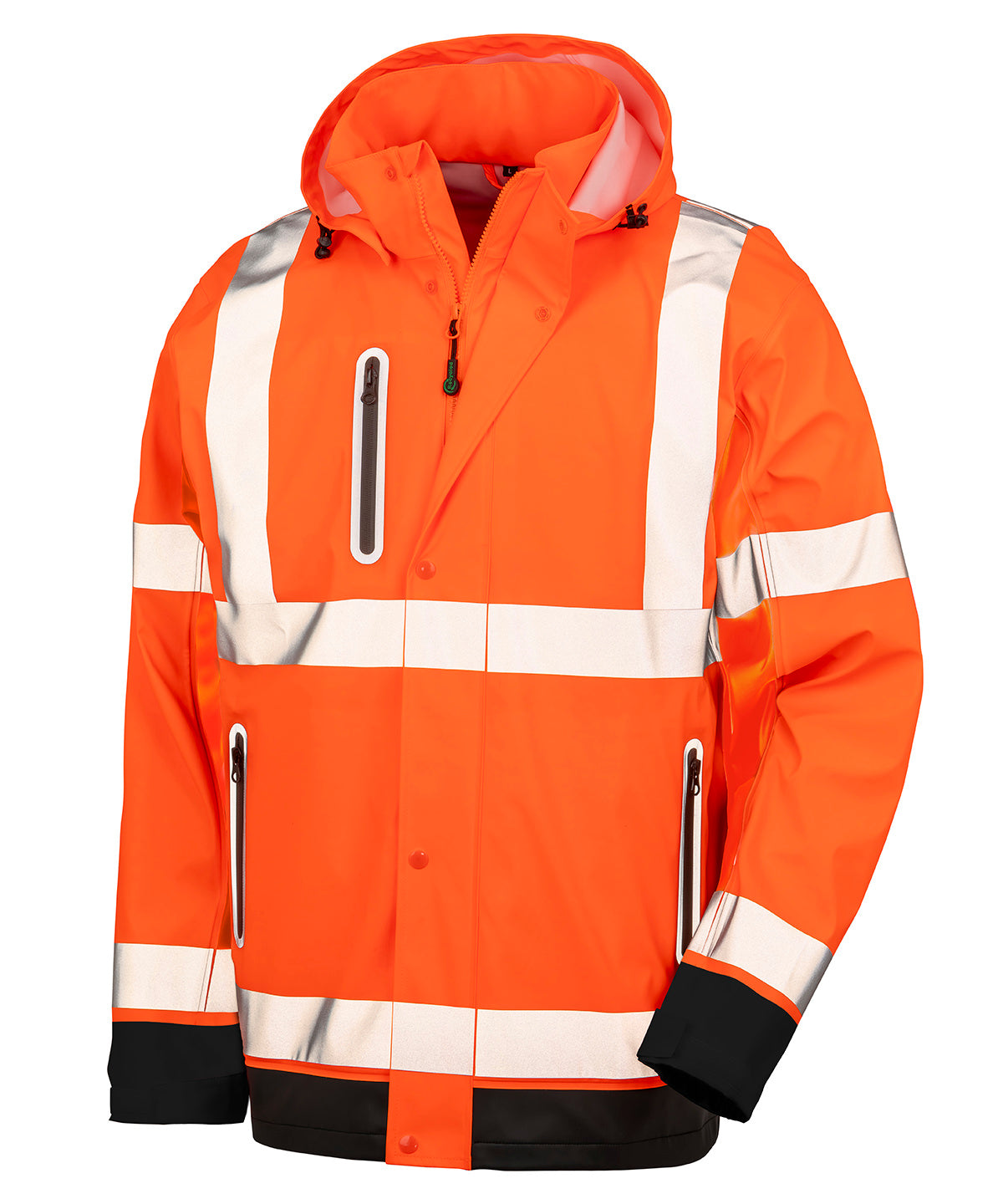 Heavy-duty prism PU safe and dry jacket with recycled backing - Fluorescent Orange/Black