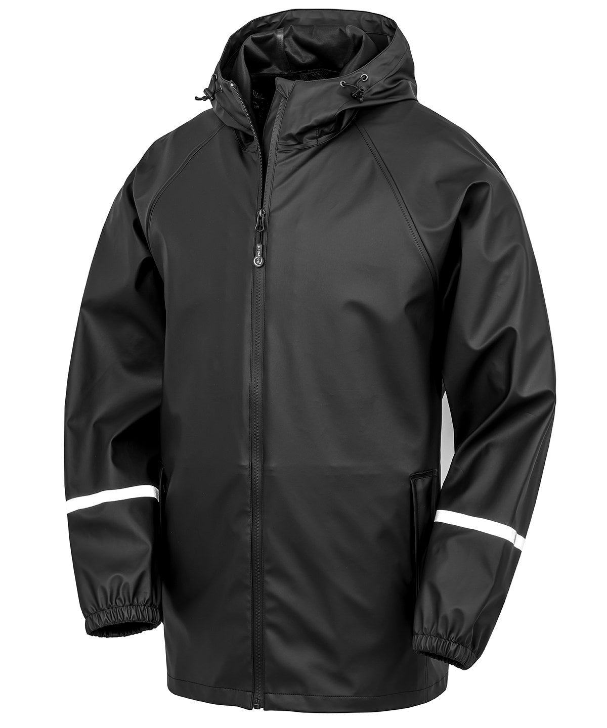 Prism PU waterproof jacket with reflective bands and recycled backing - Black