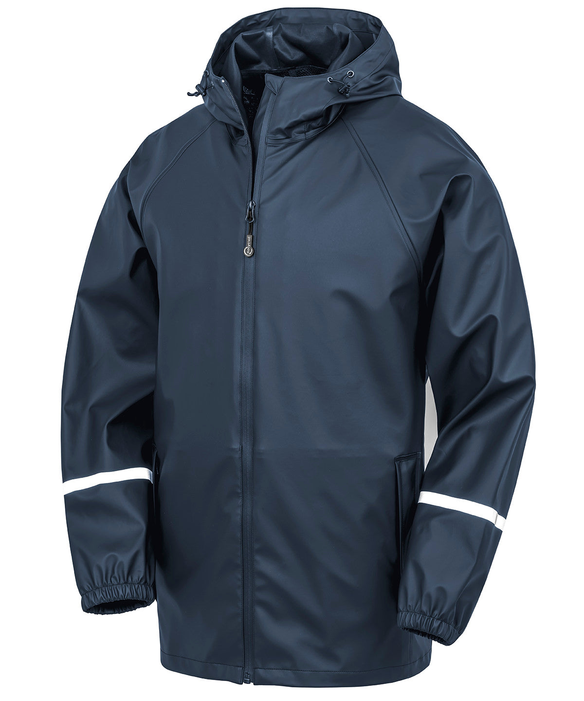 Prism PU waterproof jacket with reflective bands and recycled backing - Navy
