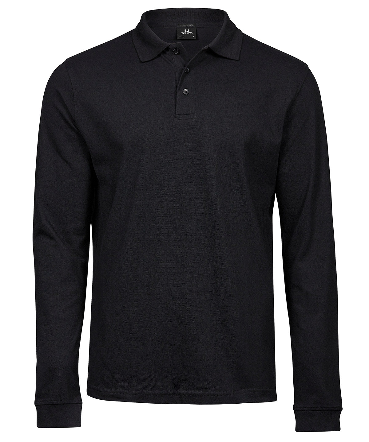 Luxury stretch long sleeve polo (1406) - Black