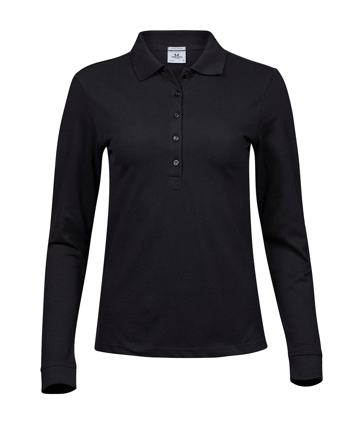 Women’s luxury stretch long sleeve polo (146) - Black