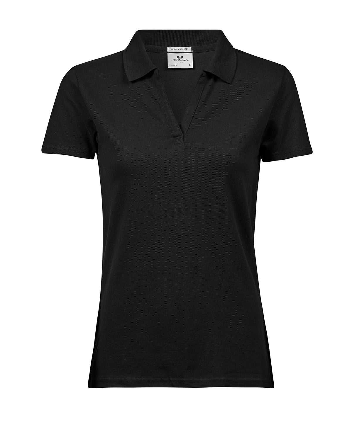 Women’s luxury stretch v-neck polo (1409) - Black