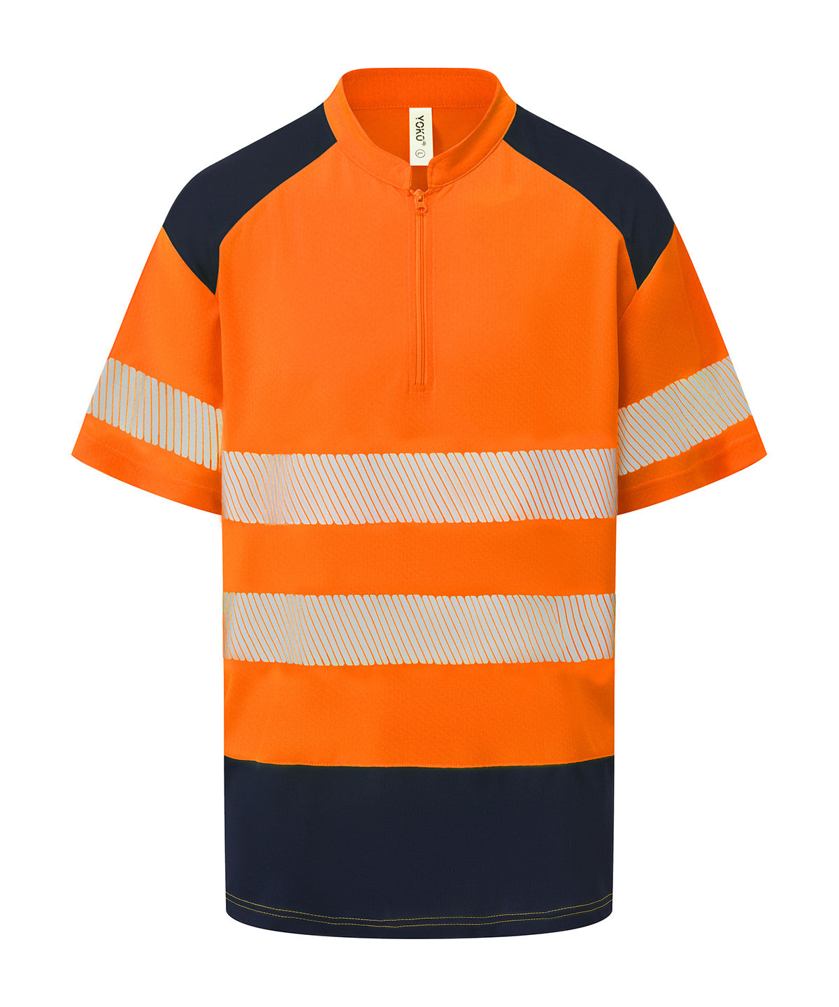 Hi-vis mandarin collar zip neck comfort trim polo (HVJ230) - Hi-vis Orange/Navy