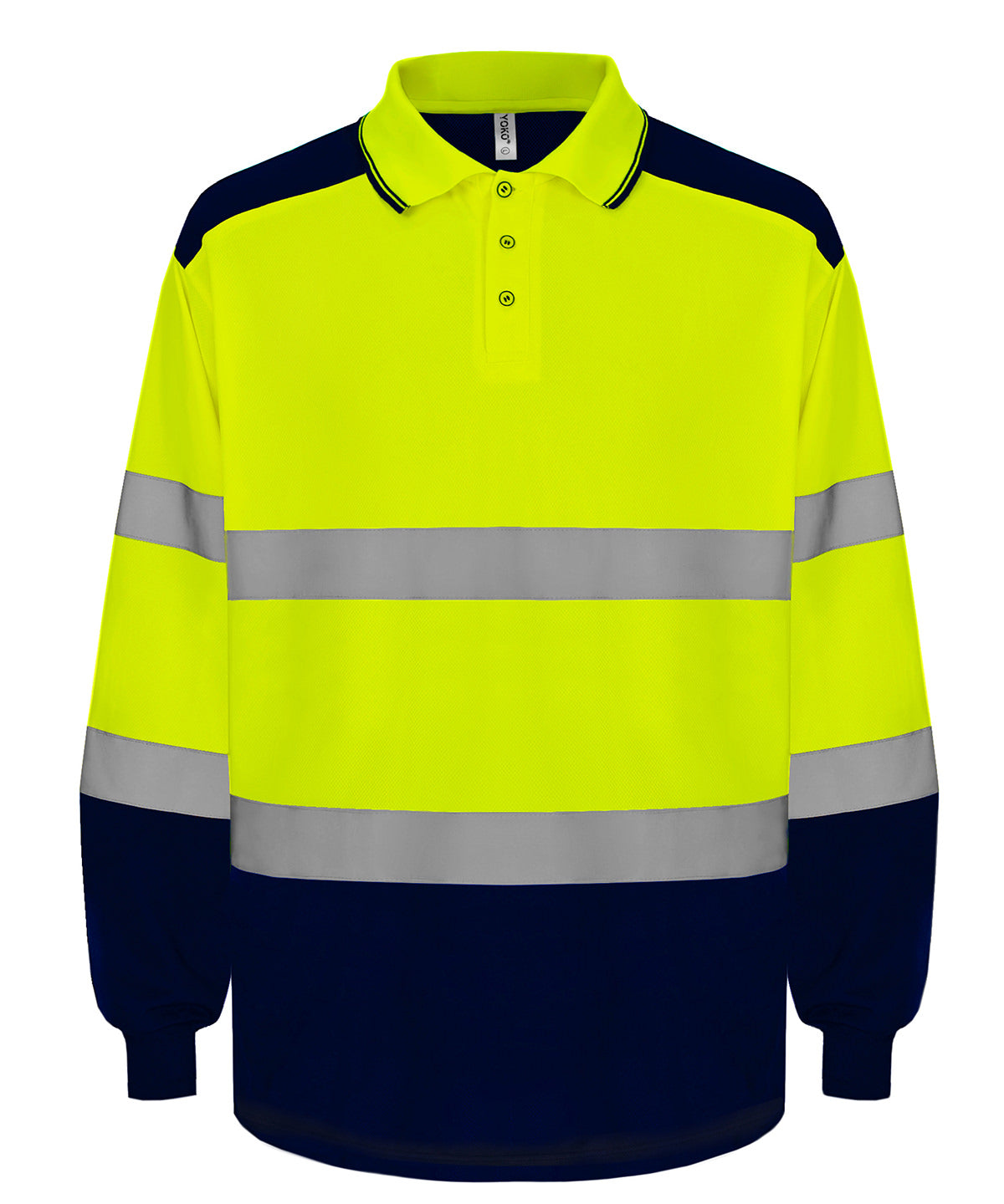 Hi-vis two-tone long sleeve polo (HVJ330) - Hi-vis Yellow/Navy